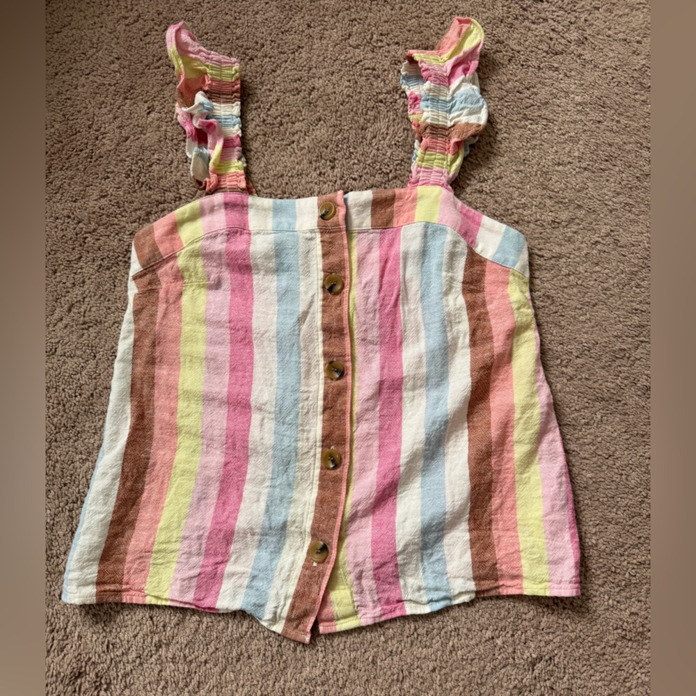 J.Crew linen blend button-front tank top with ruffle straps XXS